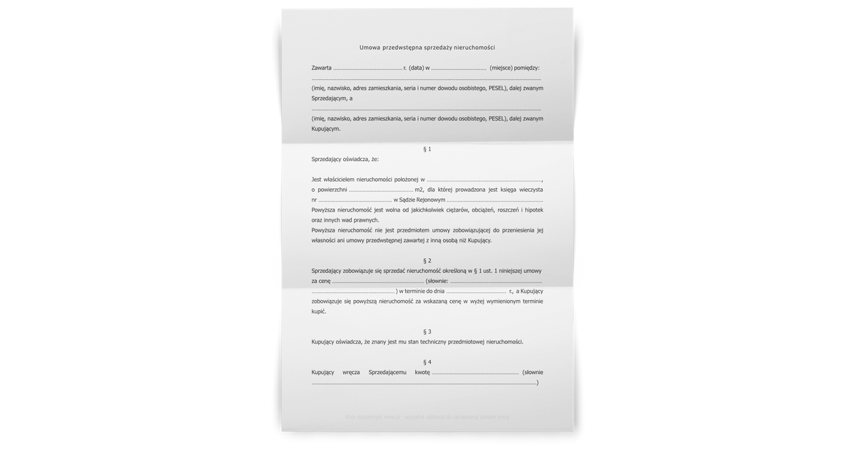 Umowa przedwstępna sprzedaży | inEwi Wzory